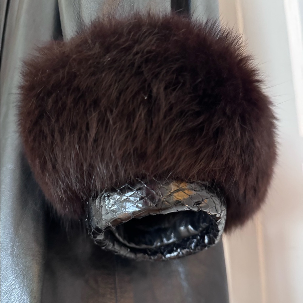Iconic 90s Leather Coat With Python Trim And Fur … - image 3